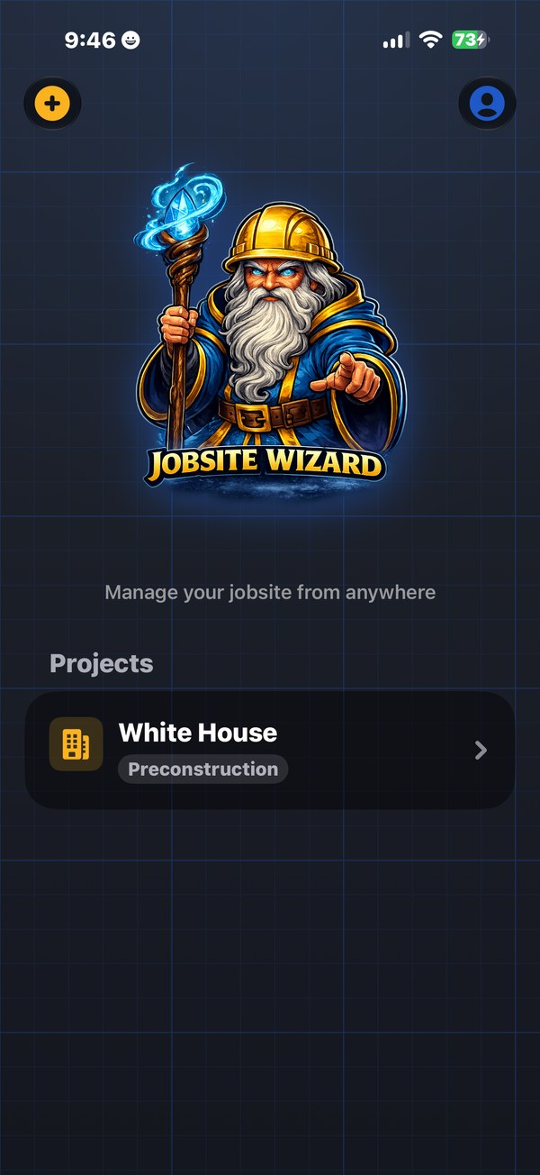 JobSite Wizard home screen